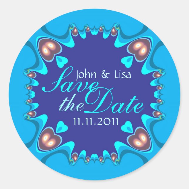 Blue Hearts Alternative Save the Date Stickers (Devant)