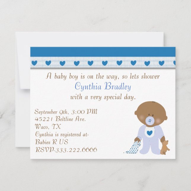 Blue Hearts Baby Boy douche invitation (Devant)