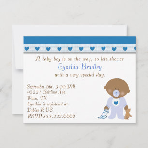 Blue Hearts Baby Boy douche invitation