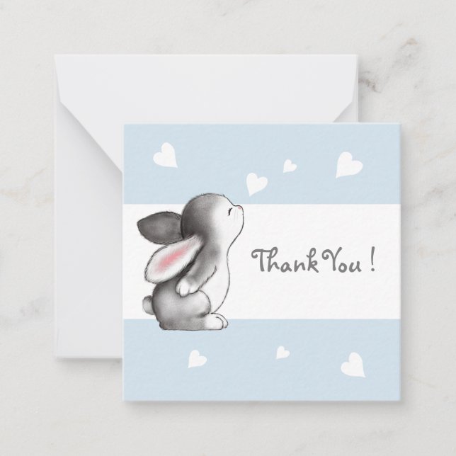 Blue Hearts Bunny Merci Cartes de notes (Devant)