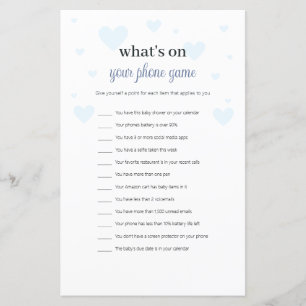 Blue Hearts What's on Your Phone Baby shower Game