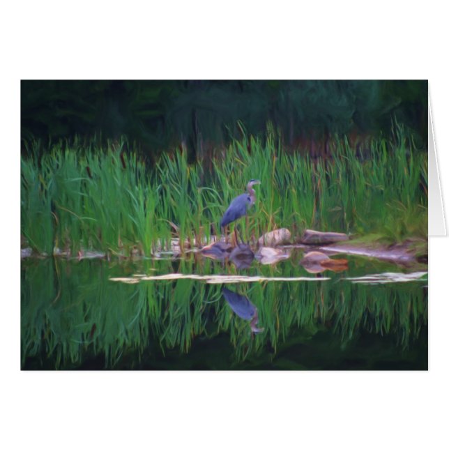 Blue Heron Reflections Animal Peinture Card (Devant Horizontal)