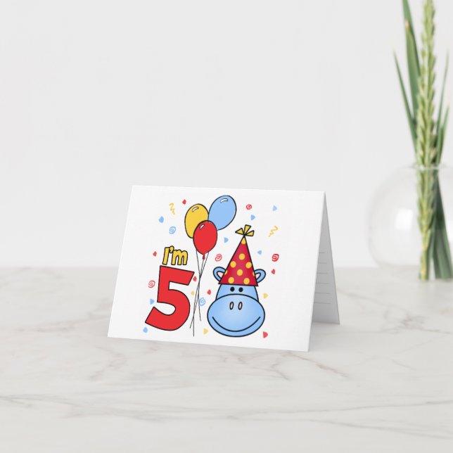 Blue Hippo Face 5e invitation à l'anniversaire (Devant)