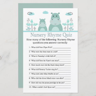 Blue Hippo Nursery Rhyme Quiz jeu de baby shower