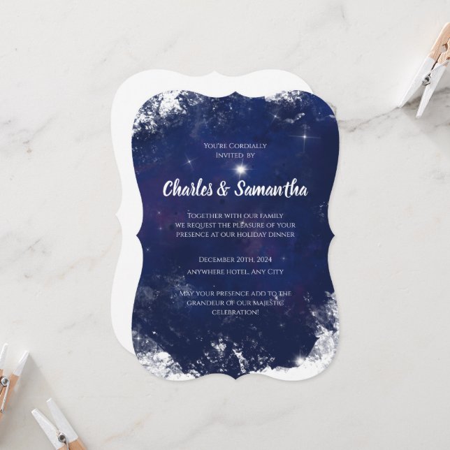 Blue Holiday Greetings Card Christmas Invitation (Devant/Arrière en situation)