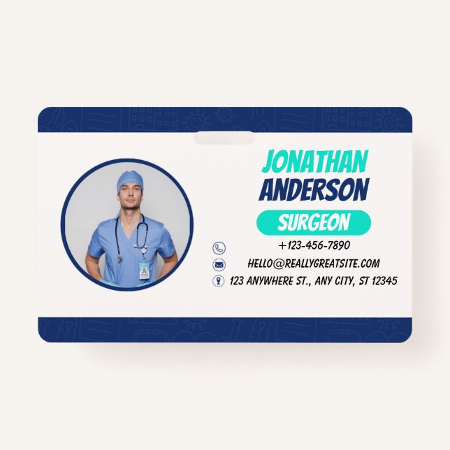 Blue | Hospital Medical Employee Photo ID Badge (Devant)