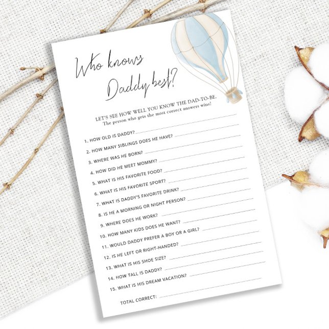 Blue Hot Air Balloon Baby shower connaît Daddy Bes (Créateur téléchargé)