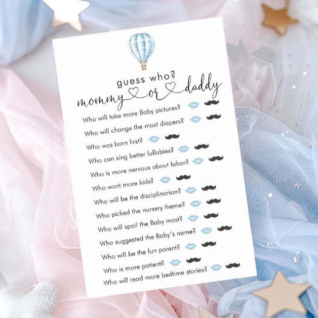 Blue Hot Air Balloon Baby shower "Guess Who" Jeu (Créateur téléchargé)