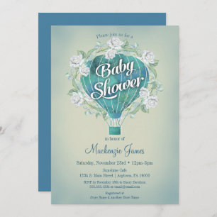 Blue Hot Air Balloon Boys Baby shower Invitation