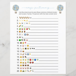 Blue Hot Air Balloon Emoji Books Baby shower Jeu