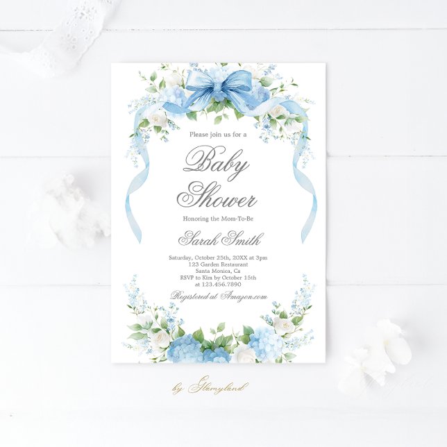 Blue Hydrangea Baby Shower Boy Invitation (Créateur téléchargé)