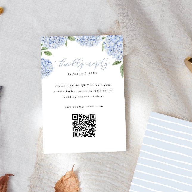 Blue Hydrangea Blooms QR Code Réponse Verticale (Créateur téléchargé)