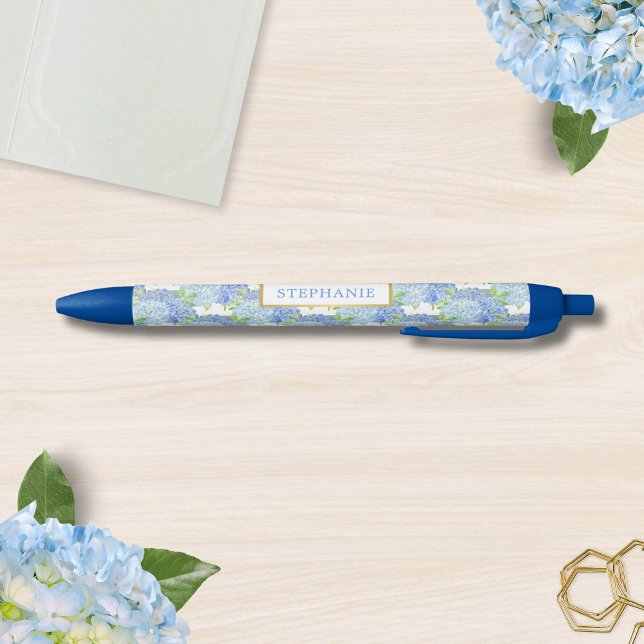Blue Hydrangea Botanical Personnalisé Nom stylo (Créateur téléchargé)