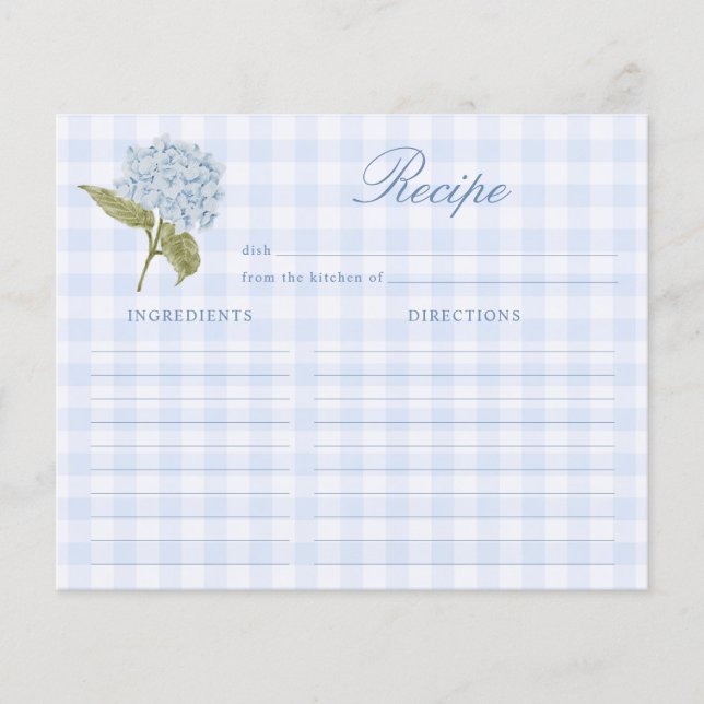 Blue Hydrangea Bridal Shower Recipe Card (Devant)
