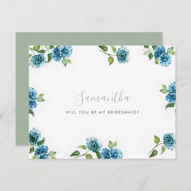 Blue Hydrangea Bridesmaid Proposal Cards (Devant / Derrière)