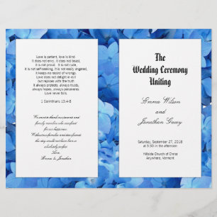 Blue Hydrangea Christian Catholic Wedding Programm
