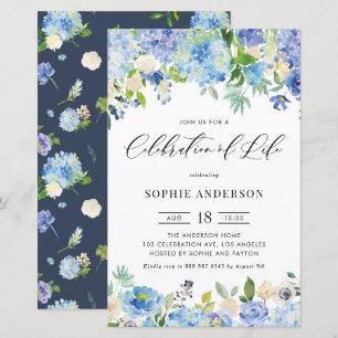 Blue Hydrangea et Rose Celebration of Life invitat