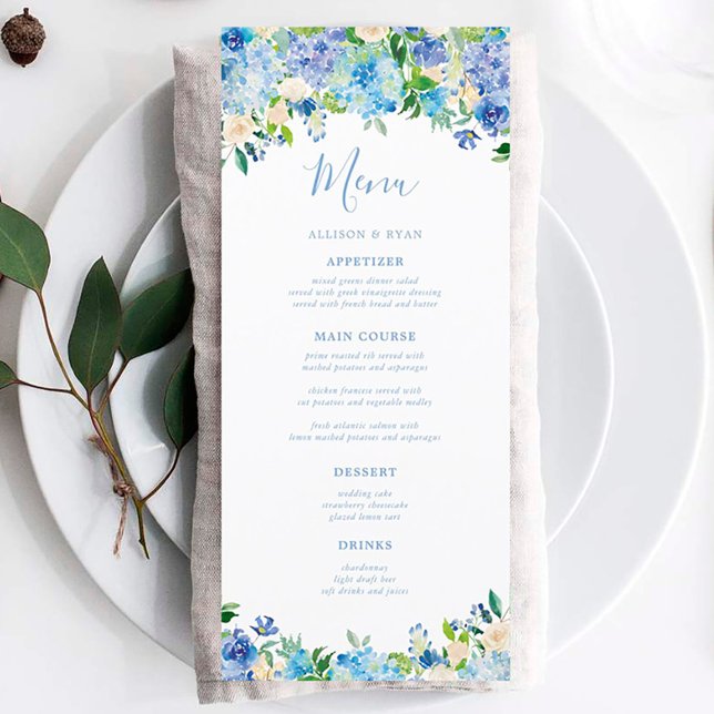 Blue Hydrangea Été Floral Menus Mariage (Créateur téléchargé)