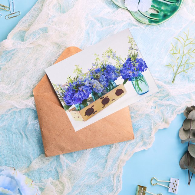 Blue Hydrangea Fleurs Dans Boîte Vintage Carte Pos (Créateur téléchargé)