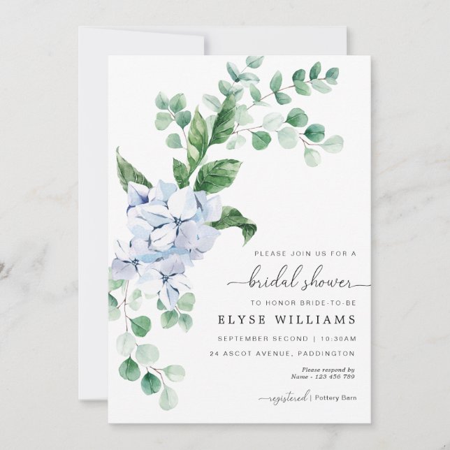 Blue Hydrangea Floral Bridal Douche Invitation (Devant)