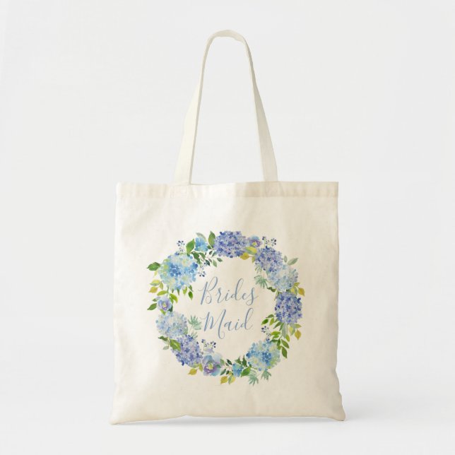 Blue Hydrangea Floral | Bridesmaid Sac fourre-tout (Devant)