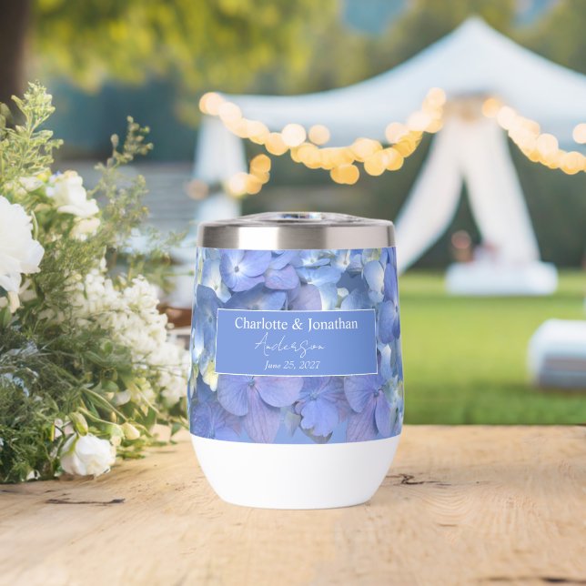 Blue Hydrangea Floral Mariage Noms personnalisés (Mariage (pivoté))