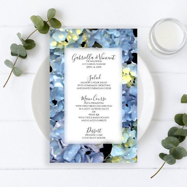 Blue Hydrangea Floral Menu Mariage (Créateur téléchargé)