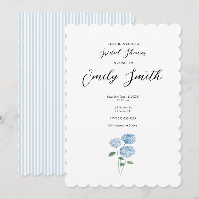 Blue Hydrangea Flower Bridal Shower Invitation (Devant / Derrière)
