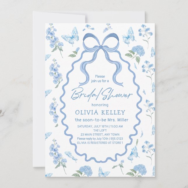 Blue Hydrangea Flower Bridal Shower Invitation (Devant)