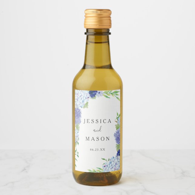 Blue Hydrangea Mariage Vins Étiquettes (Devant)