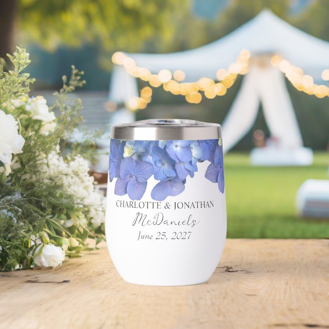 Blue Hydrangea Petals Wedding Personalized Names (Mariage (pivoté))