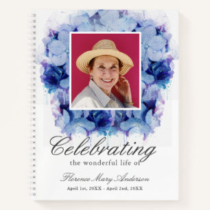 Blue Hydrangea Photo Memorial Funeral Livre d'or