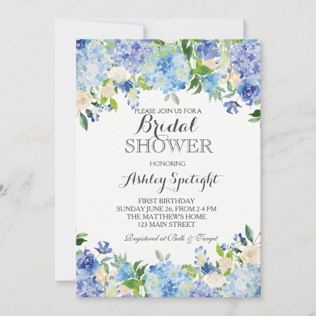Blue hydrangea Shower Invitation (Devant)