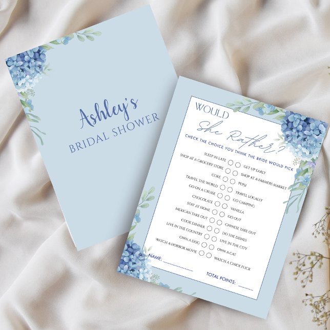 Blue Hydrangea Voudrait Elle Plutôt Fête des marié (Blue Hydrangea Would She Rather Bridal Shower Game)