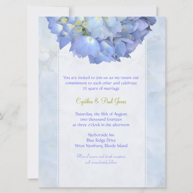 Blue Hydrangea Vow Renouvellement Invitation (Dos)