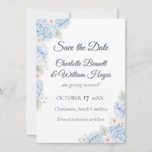 Blue Hydrangea Watercolor Floral Save the Date