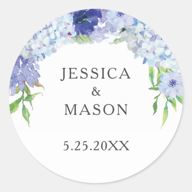 Blue Hydrangea Wedding Favor Stickers Cadeau Étiqu (Devant)