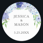 Blue Hydrangea Wedding Favor Stickers Cadeau Étiqu<br><div class="desc">Placez ces stickers ronds d'hydrangée bleus sur votre douche nuptiale et les faveurs de mariage,  enveloppes,  friandises,  cadeaux et plus encore!</div>