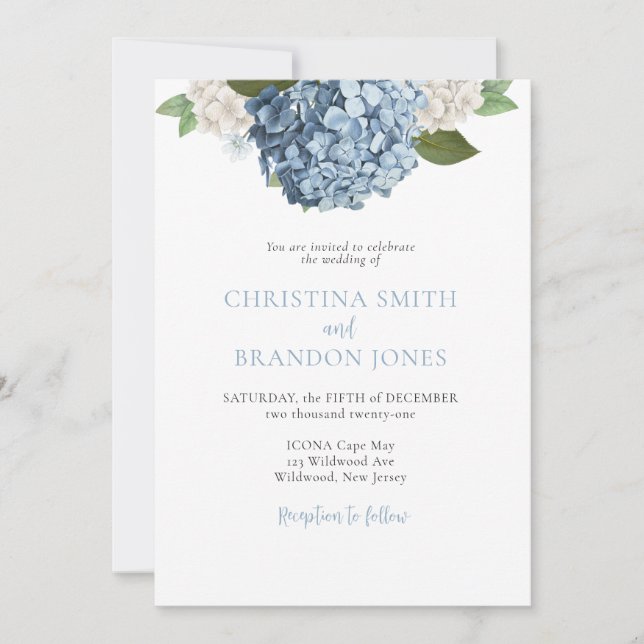 Blue Hydrangea Wedding Invitations (Devant)