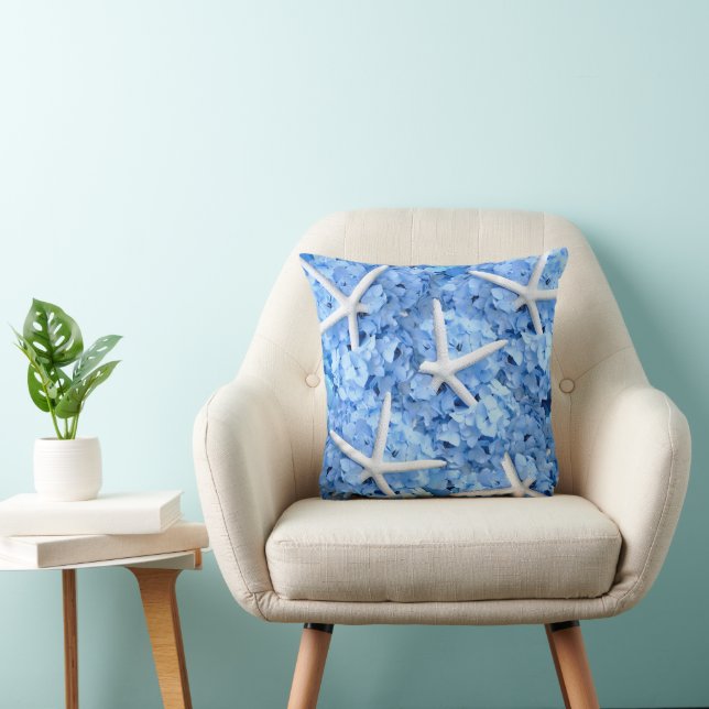 Blue Hydrangea White Starfish Coussin côtier (Chaise)