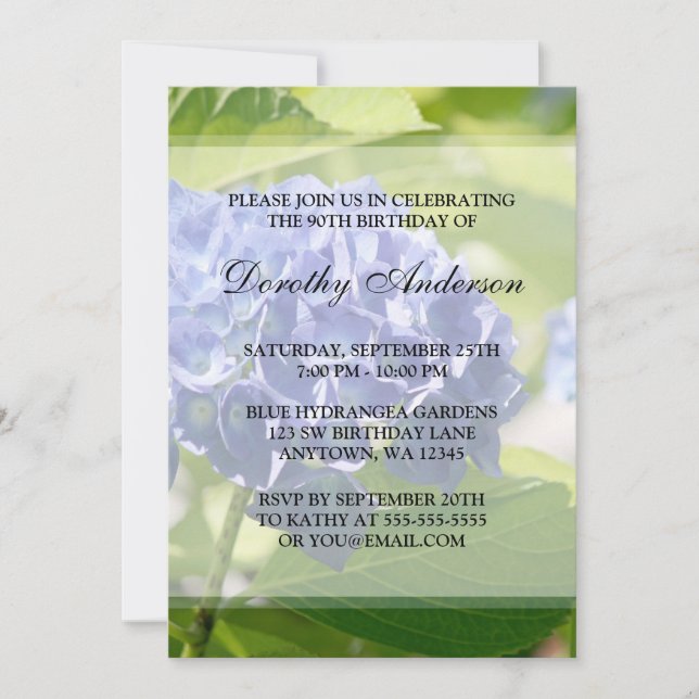 Blue Hydrangeas 90th Birthday Party Invitations (Devant)
