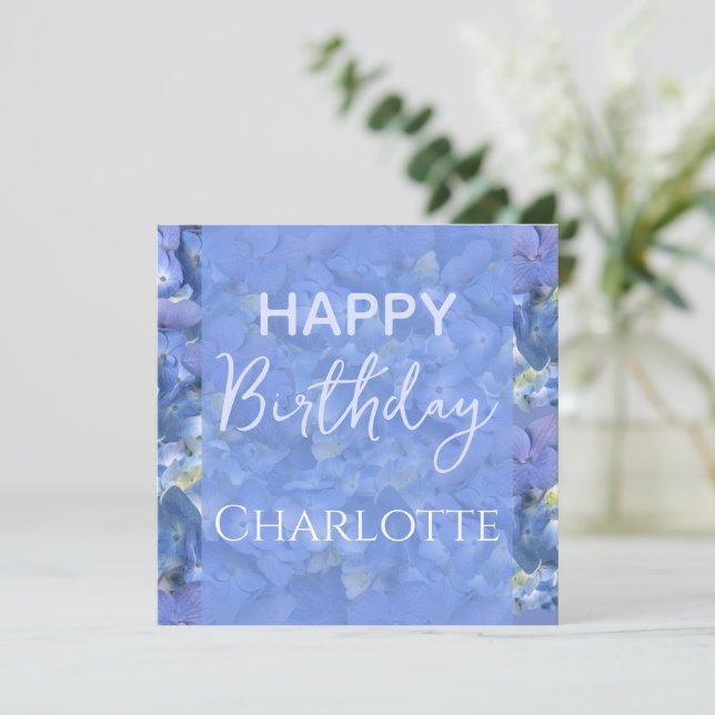 Blue Hydrangeas Blooms Joyeux Anniversaire Nom per (Debout devant)