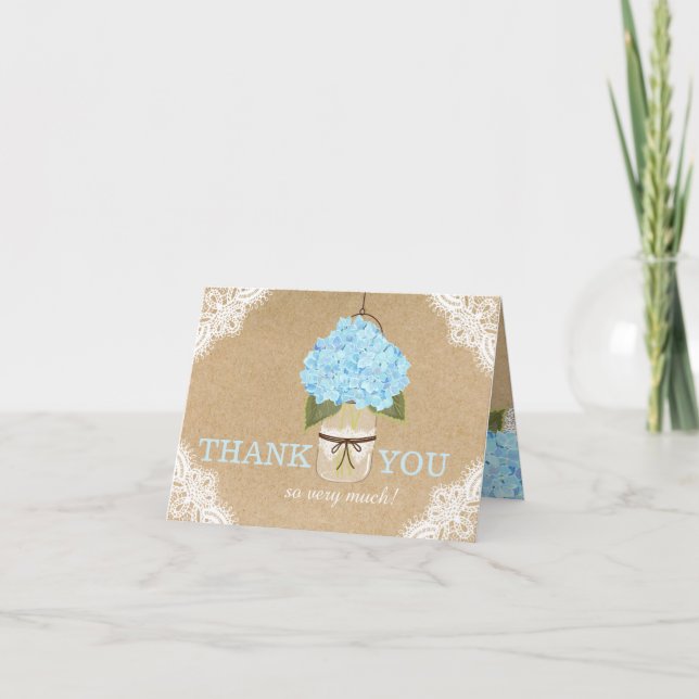 Blue Hydrangeas dentelle Kraft Rustique Merci mode (Devant)