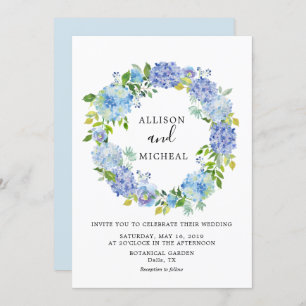 Blue Hydrangeas Floral Wreath Faire-part de mariag