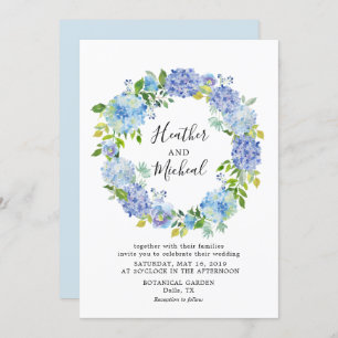 Blue Hydrangeas Floral Wreath Faire-part de mariag