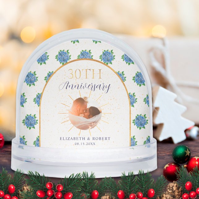 Blue Hydrangeas Gold Custom Photo 30th Anniversary (Créateur téléchargé)