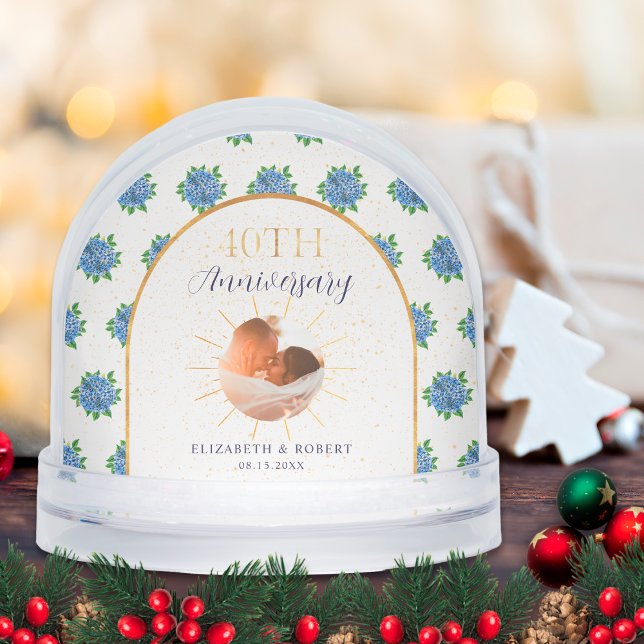 Blue Hydrangeas Gold Custom Photo 40th Anniversary (Créateur téléchargé)