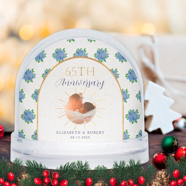 Blue Hydrangeas Gold Custom Photo 65th Anniversary (Créateur téléchargé)