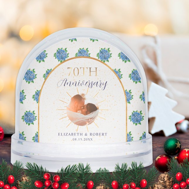 Blue Hydrangeas Gold Custom Photo 70th Anniversary (Créateur téléchargé)