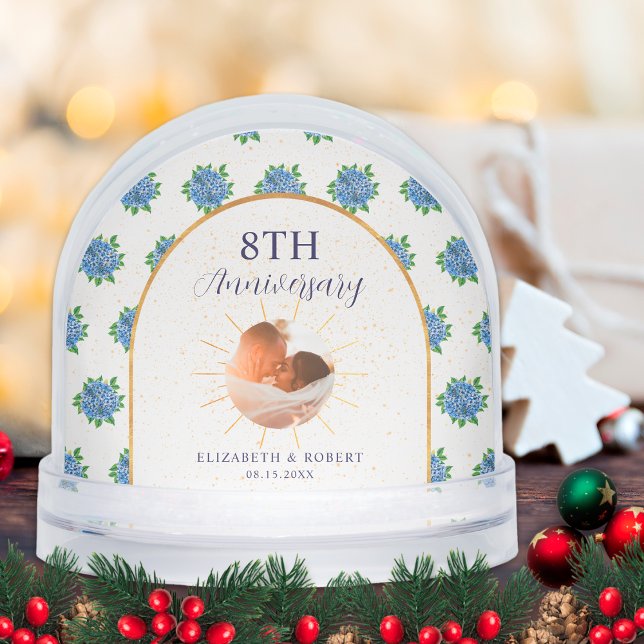 Blue Hydrangeas Gold Custom Photo Anniversary (Créateur téléchargé)